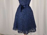 strapless navy blue lace dress with bow