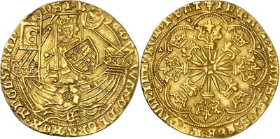 two gold coins, one of which has a cross and the other of which has a cross on it