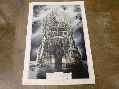 an old black and white photo of a castle in the middle of a lake