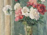une peinture de fleurs dans un vase sur une table