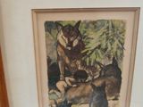 painting of a cat and two kittens in a wood frame