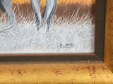 a picture of a painting of two elephants in a field