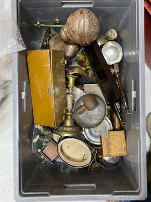 a box full of assorted items sitting on a table