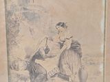 tableau représentant une femme assise par terre à côté d'un homme