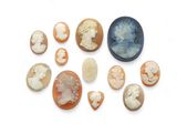 a group of carved cameos of various shapes and sizes