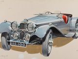 une image représentant un dessin d'une voiture de collection avec un siège rouge