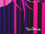 purple and black stripes on a pink and black background with a pink and blue design