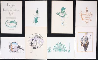 several cards with drawings of people and animals on them on a table