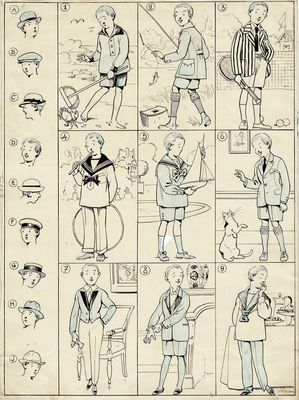 sketches of a cartoon of a man in a suit and tie