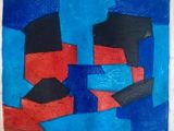 une image représentant un tableau abstrait bleu et rouge