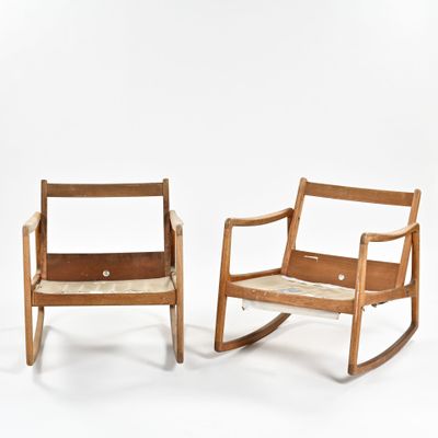 pair of mid century danish rocking chairs in teak and leather, 1960s