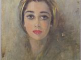 painting of a woman with a yellow head scarf and a green scarf