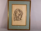 dessin représentant une femme assise sur une chaise devant un mur