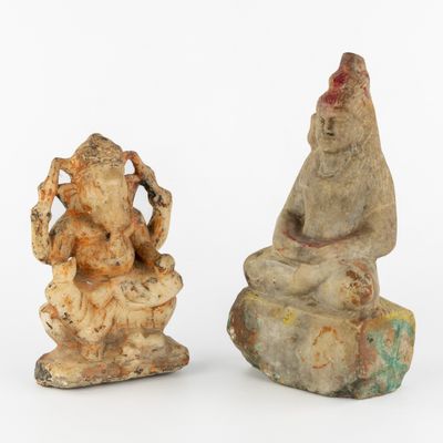 Deux sculptures indiennes en albâtre, Ganesha et Shiva, 19e …