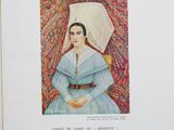 an image of a painting of a woman in a blue dress with a white headdress