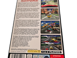 a back cover of a video game with a picture of a race track