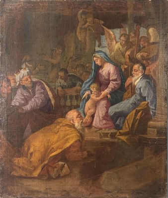 une image représentant une peinture d'une crèche avec un bébé dans la crèche