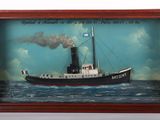 a picture of a painting of a boat in the water