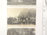 four pictures of horses and riders in a field