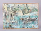 une image d'un tableau représentant un bateau dans l'eau