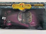 the box of a pink toy car is open on the table