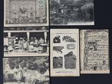 plusieurs vieilles photographies en noir et blanc représentant des personnes devant une maison
