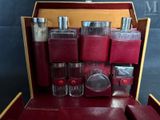 a red case that has a lot of bottles inside of it