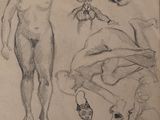 sketches of a man and a woman sitting on a couch