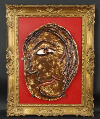 École moderne "Portrait de femme cubisant", relief en cérami…