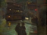 an image of a painting of two people walking in the rain