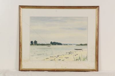 une image d'un tableau représentant un bateau sur l'eau