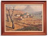 une image d'un tableau représentant un village de montagne