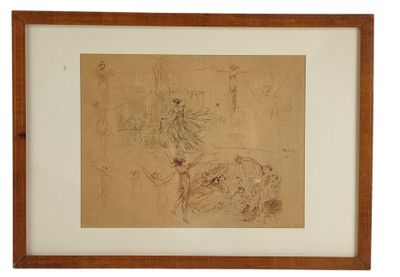 drawing of a dog and a cat in a wood frame on a white background