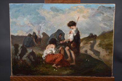 tableau représentant un tableau où l'on voit un garçon et une fille sur une colline