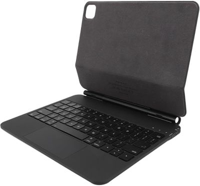 a close up of a laptop with a black keyboard on a white background