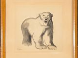 painting of a polar bear in a wooden frame on a wall
