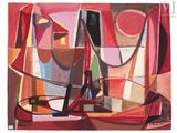 l'image d'un tableau composé de formes rouges, jaunes et bleues