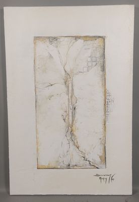 an image of a painting of a tree in a white frame