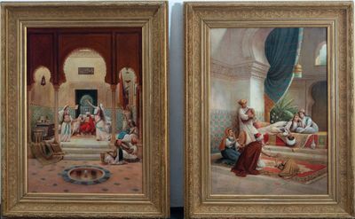 Paire de scènes de harem orientalistes, José Cala de Moya, é…