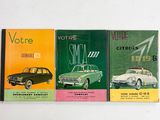 trois livres posés sur une table blanche, avec une voiture et une autre voiture