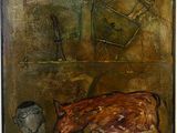 an image of a painting of a man and a cow in a field