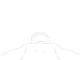 a drawing of a man laying on a bed with his head in his hands