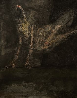 an image of a painting of a man standing in a dark room