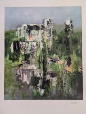 une image représentant un tableau d'une maison dans une forêt