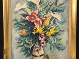 une peinture de fleurs dans un vase sur une table