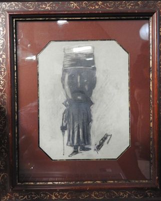 tableau représentant un homme avec un chapeau et un couteau, dans un cadre