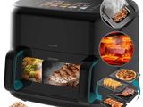 un gros plan d'une friteuse à air chaud contenant divers aliments