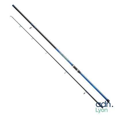 a picture of a fishing rod with a blue handle on a white background