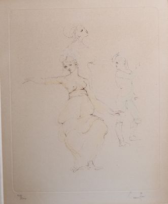 drawing of a woman on a horse and a cat in a room