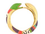 a close up of a gold ring with colorful designs on it
